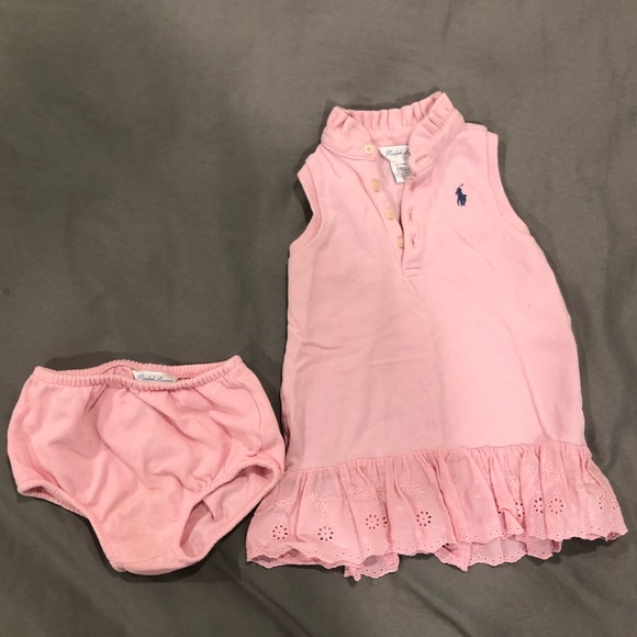 COPY - Baby Girl Pink Ralph Lauren Ruffle Collar Dress With Bumper Size 9 Months - Picture 2 of 12